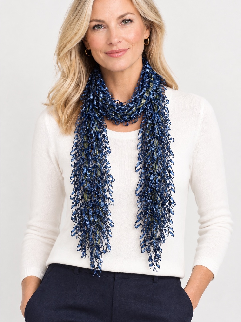 Blue Textured Knit Scarf - Women Accessories